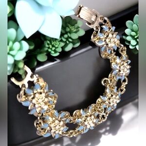 Vintage Silver & Blue Floral Coro Bracelet